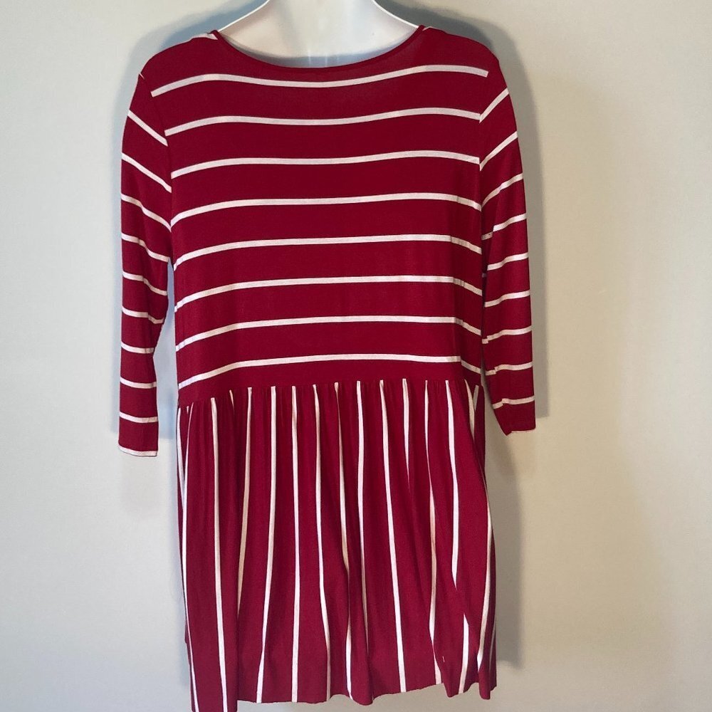 Zenana Premium SZ L Red & white stripe 3/4 sleeve dress or tunic - Picture 3 of 6